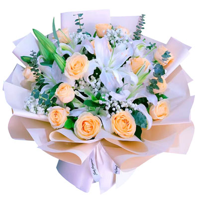 潍坊16朵香槟玫瑰2支百合，爱的温暖和幸福
