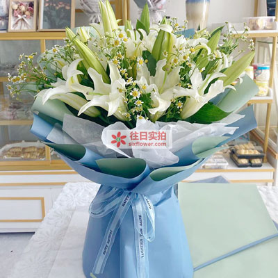 潍坊8支白色多头百合洋甘菊，互倾的思念