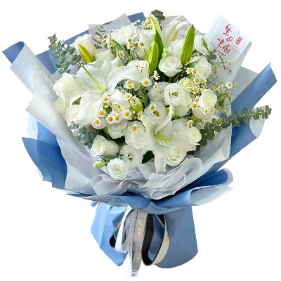 潍坊11朵白玫瑰桔梗百合，爱永恒不息