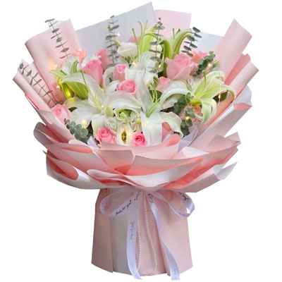潍坊16朵粉玫瑰百合,感情稳定坚固