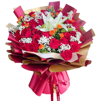 潍坊33朵红玫瑰百合，爱如同花般绽放